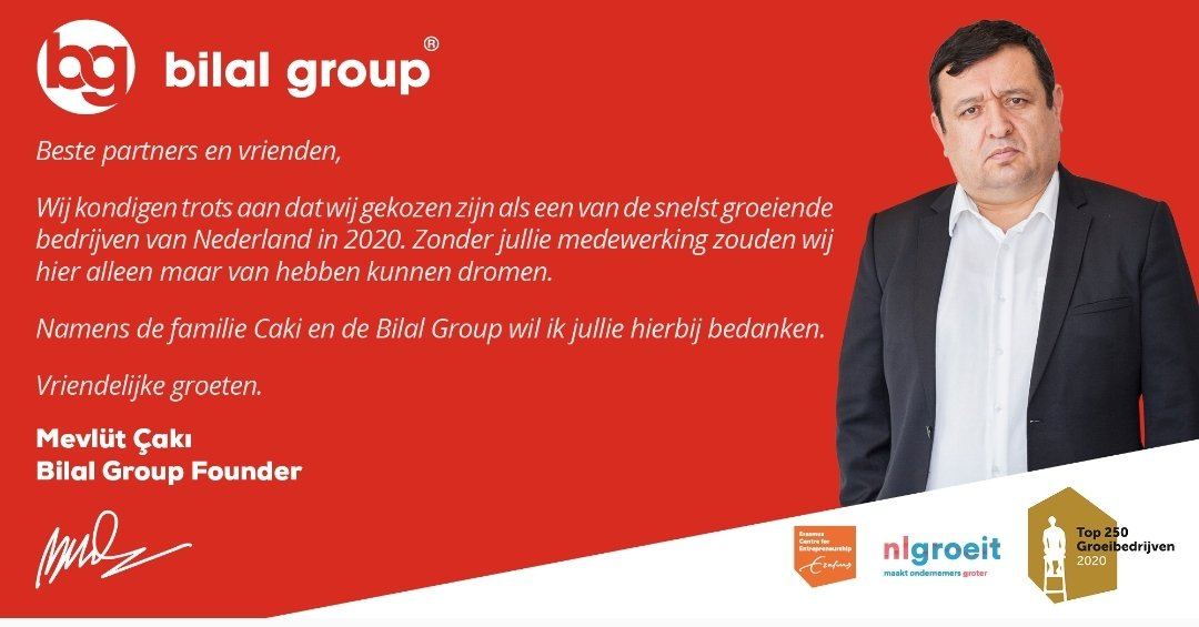 Bilal Groep benoemt tot één van de 250 snelst groeiende bedrijven van Nederland.